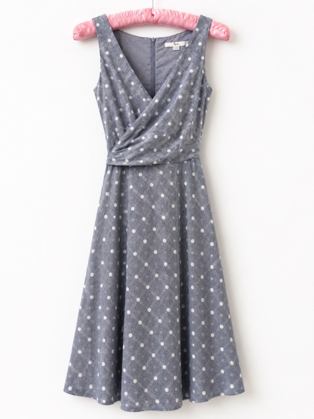 Boden Gray Polka Dot Linen Cotton Fit & Flare Midi Dress Size 4R